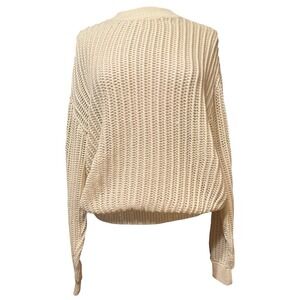 Mnmi Open Fishnet Knit Crochet Mesh Cream Sweater Med Festival Y2K Boho Hip Hop
